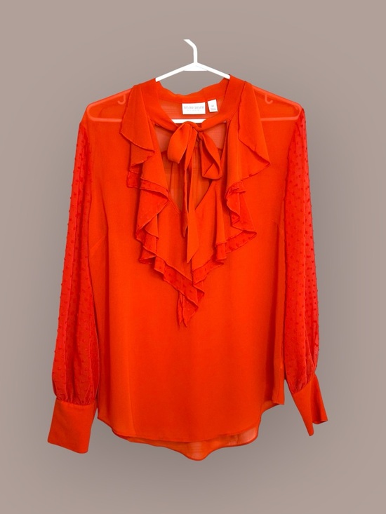 🌻 Bisou Bisou Ruffled V-Neck Tie Blouse - Picture 10 of 14